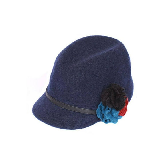 Winter Cap with Flower Band - Navy