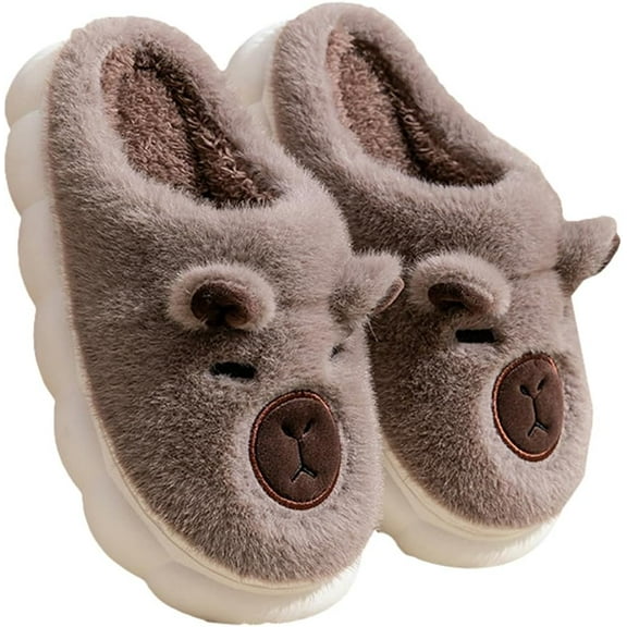 Winter Capybara Warm Home Slippers for Women Fluffy Cute Cartoon Indoor/Outdoor Slipper Non-Slip Fun House Slip-On Shoes Gifts