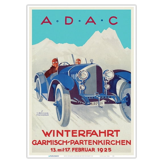 Winter Car Race - Garmisch-PartenKirchen Germany - A.D.A.C. Automobile Club - Vintage Car Racing Poster by Hans and Botho von Römer c.1925 - Master Art Print 10in x 14in