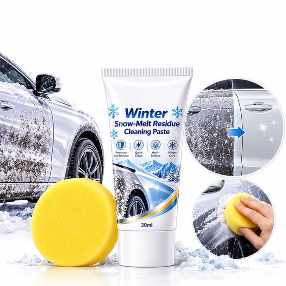 Winter Car Salt Stain Remover Paste, Snow Melt Residue Cleaning Paste with Sponge, 30ml
