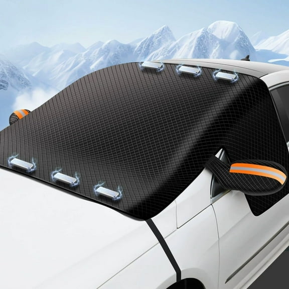 Winter Car Snow Cover with Magnetic Reinforcement Half-Cover Frost & Snow Shield for Windshield Auto Vehicle Protection