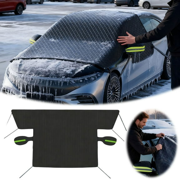 Winter Car Windshield Cover with Side Window Guards, Oxford Material, All-Weather Snow And Ice Frost Protector, Universal Fit for Sedans, SUVs, Trucks, Easy Installation & Storage,1PC