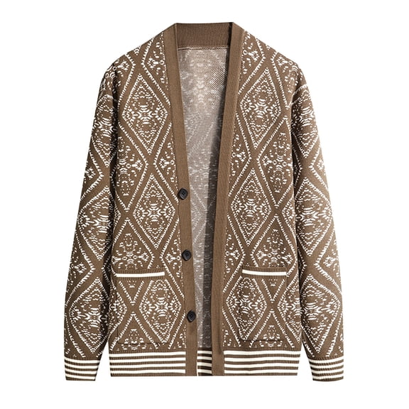 Winter Cardigan Jackets for Men Casual Thicked Warm Button Down Sweater Jacket Long Sleeve Knitted Sweaters Coats for Men,Khaki,XL