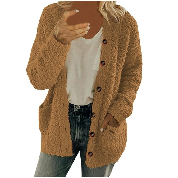 Winter Cardigan Sweaters for Women Plus Size Long Sleeve Outerwear Buttons Casual Cardigan Coat With Pockets