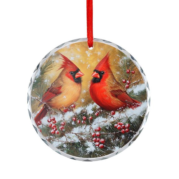 Winter Cardinal Bird Snow Ornament Holiday Present Ideas Xmas Holiday Crystal Ornament 2025