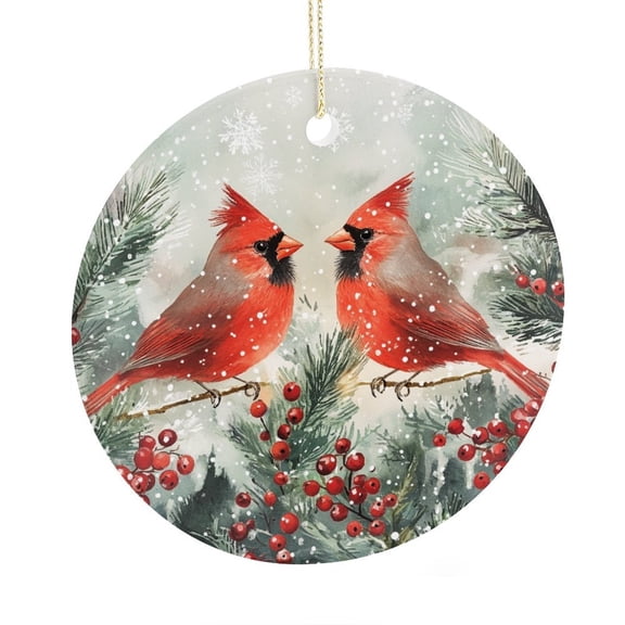 Winter Cardinal Bird Trees Snow Christmas Christmas Tree Ornament Winter Cardinal Decorative Funny Christmas Ornaments Customized Ceramic Xmas Tree Decor