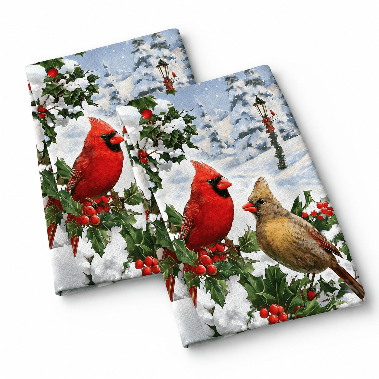 Winter Main Course Winter Cardinal Birds Kitchen Dish Towels For Drying Dishes Set Of 2mas ...