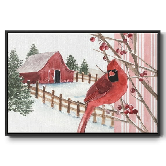 Winter Cardinal Collection A - Framed Gallery Wrapped Holiday Canvas - 17 x 25 - Black Frame