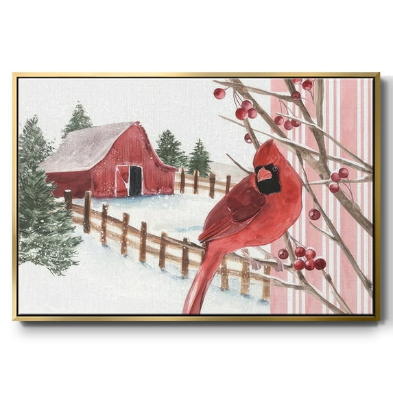 Winter Cardinal Collection A - Framed Gallery Wrapped Holiday Canvas - 17 x 25 - Gold Frame