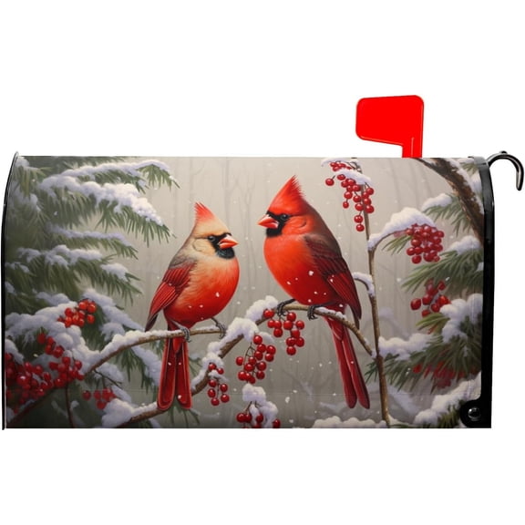 Winter Cardinal Mailbox Covers Magnetic Berry Branches Snow Outdoor Mailbox Cover Standard Size 18 X 21 Snowflakes Christmas Holiday Wrap Post Letter Box Decorative for Home Garden