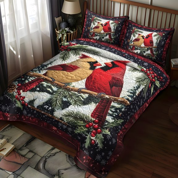 Winter Cardinal Nest Quilted Bedding Set