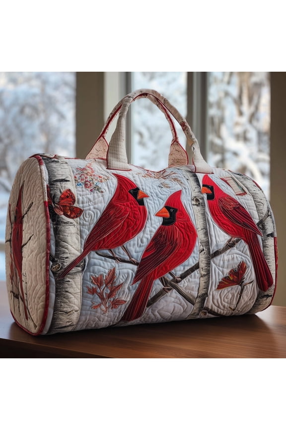 Winter Cardinal Quilted Duffle Bag, Quited Travel Tote Bag, Quited Weekender Travel Bag, Carry On Duffle
