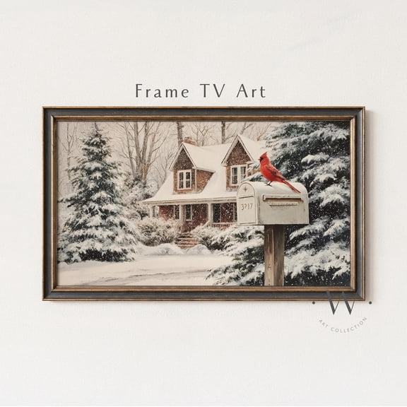 Winter Cardinal Snowy Bird Christmas Decor Wall Art Unframed Paper Print