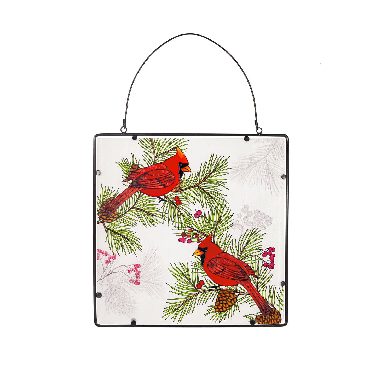 Christmas Winter Cardinal Stained Glass Wall Art 16.25 Inches