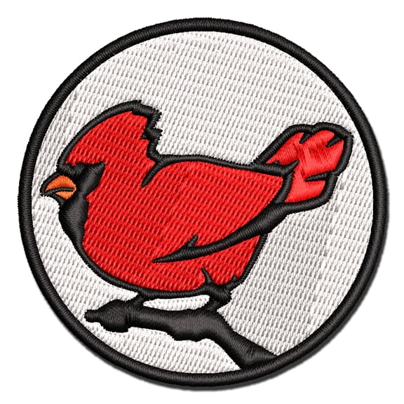 Winter Cardinal on Branch Applique Multi-Color Embroidered Iron-On Patch - 2.0 Inch Mini