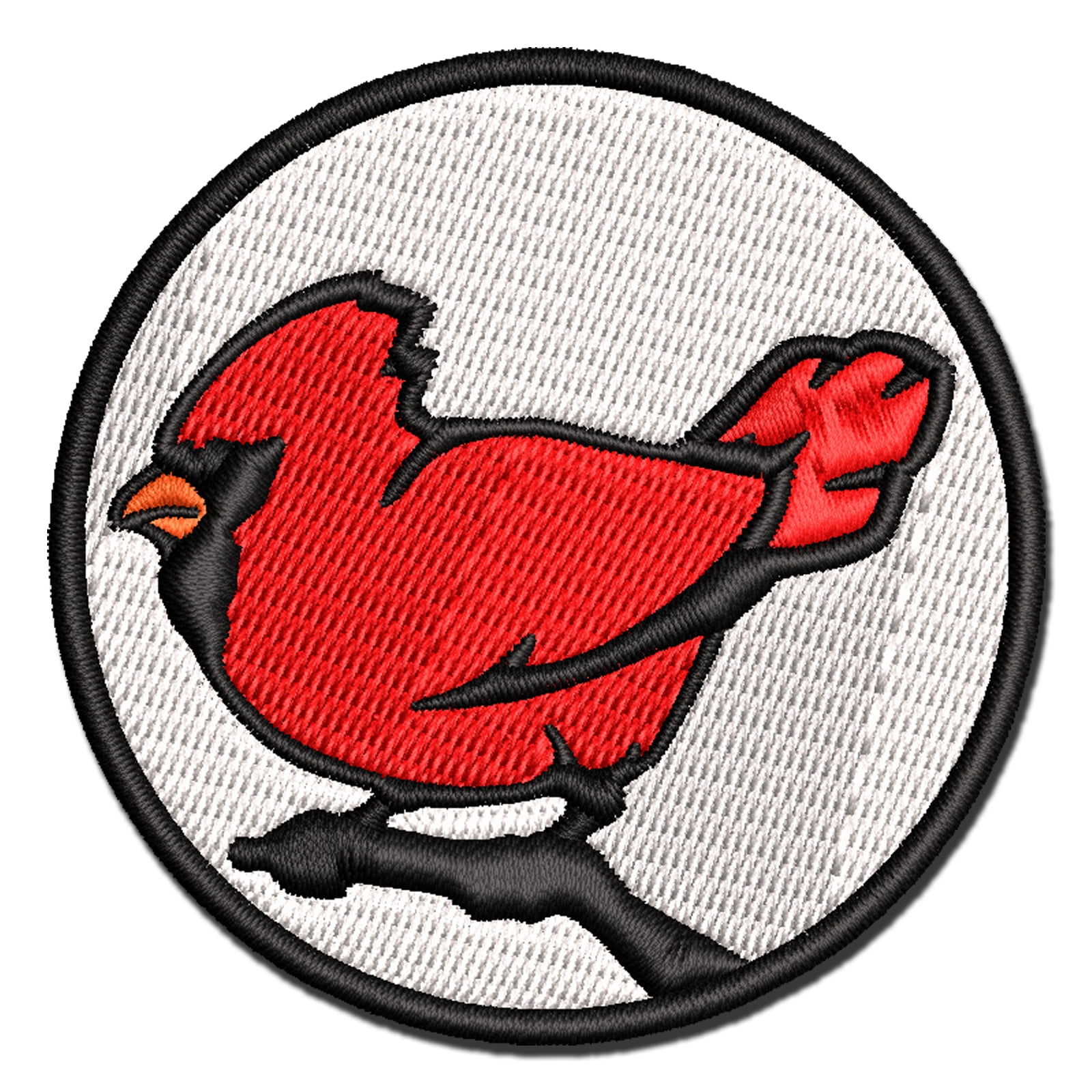 Winter Cardinal on Branch Applique Multi-Color Embroidered Iron-On Patch - 3.5 Inch Large