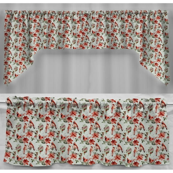 Winter Cardinals Curtain Panels by Penny's Needful Things (Set of 2) 24 Inch Long UNLINED