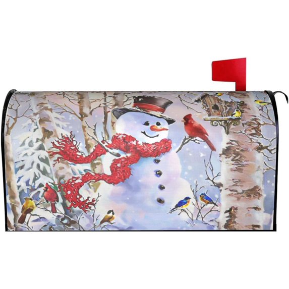 Winter Cardinals Mailbox Covers Magnetic Standard Size 18" X 21" Christmas Snowman Mailbox Cover Mailbox Wraps Mailbox Decals Post Letter Box Cover for Holiday Garden Yard Decor