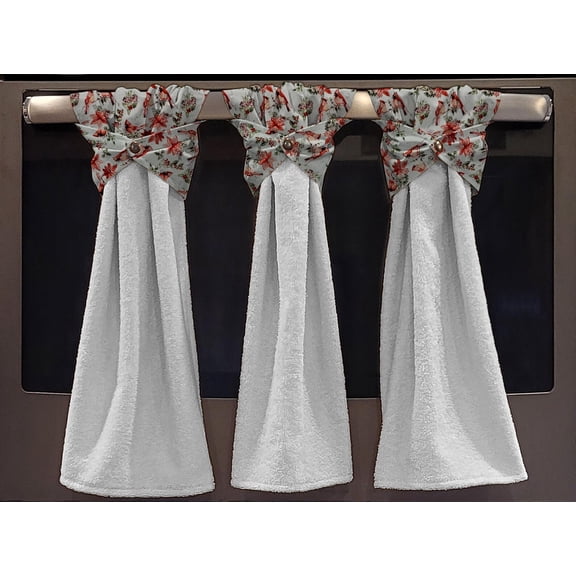 Winter Cardinals Wraparound Snap Hanging Towels (Set of 3) (Terrycloth Color: White)