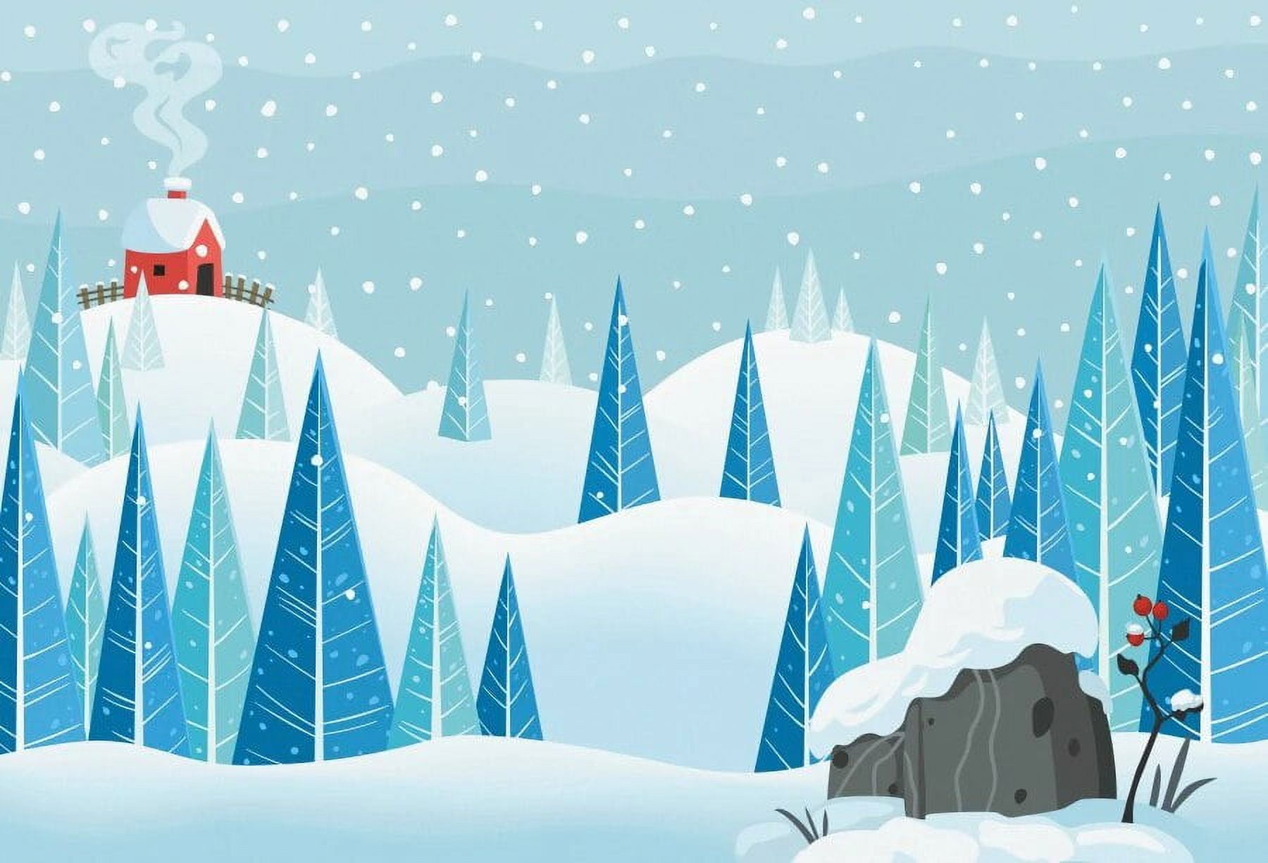 Winter Cartoon Forest House Night Scenery Stars Moon Dot Polka Birthday 