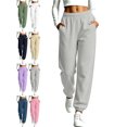 thumbnail image 1 of Winter Casual Jogger Sweatpants for Women Elastic Waist Loose Fit Ribbed Cuffed Ankle Athletic Workout Lounge Fall Winter Everyday Pants with Pockets, 1 of 7