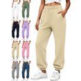 thumbnail image 1 of Winter Casual Jogger Sweatpants for Women Elastic Waist Loose Fit Ribbed Cuffed Ankle Athletic Workout Lounge Fall Winter Everyday Pants with Pockets, 1 of 8