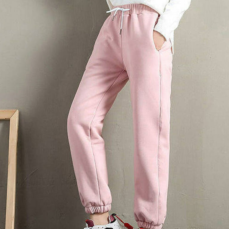 Winter Casual Pants Women's Stretchy Warm Thick Trousers Leggings Pants  Sweatpants Fleece Lined PINK XL