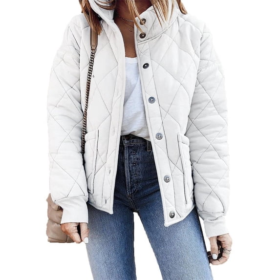 Winter Casual Stand Collar Women Warm Cotton-Padded Coat Buttons Jacket With Pocket