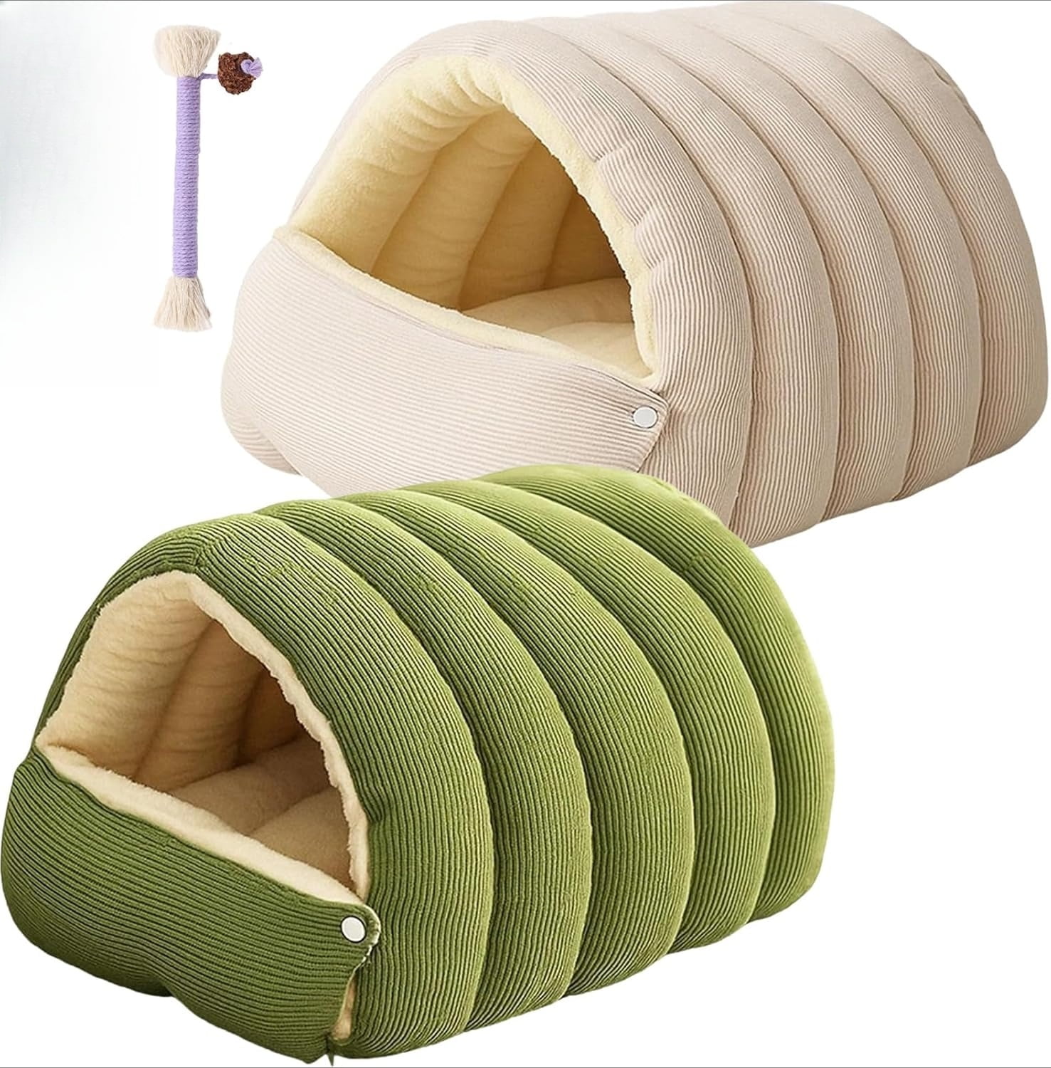 Winter Cat Cave Bed, Warm Fluffy Pet Bed with Removable Cushion for Indoor Cats and Small Dogs, Washable Anti-Slip Cat House in Multiple Colors and Sizes