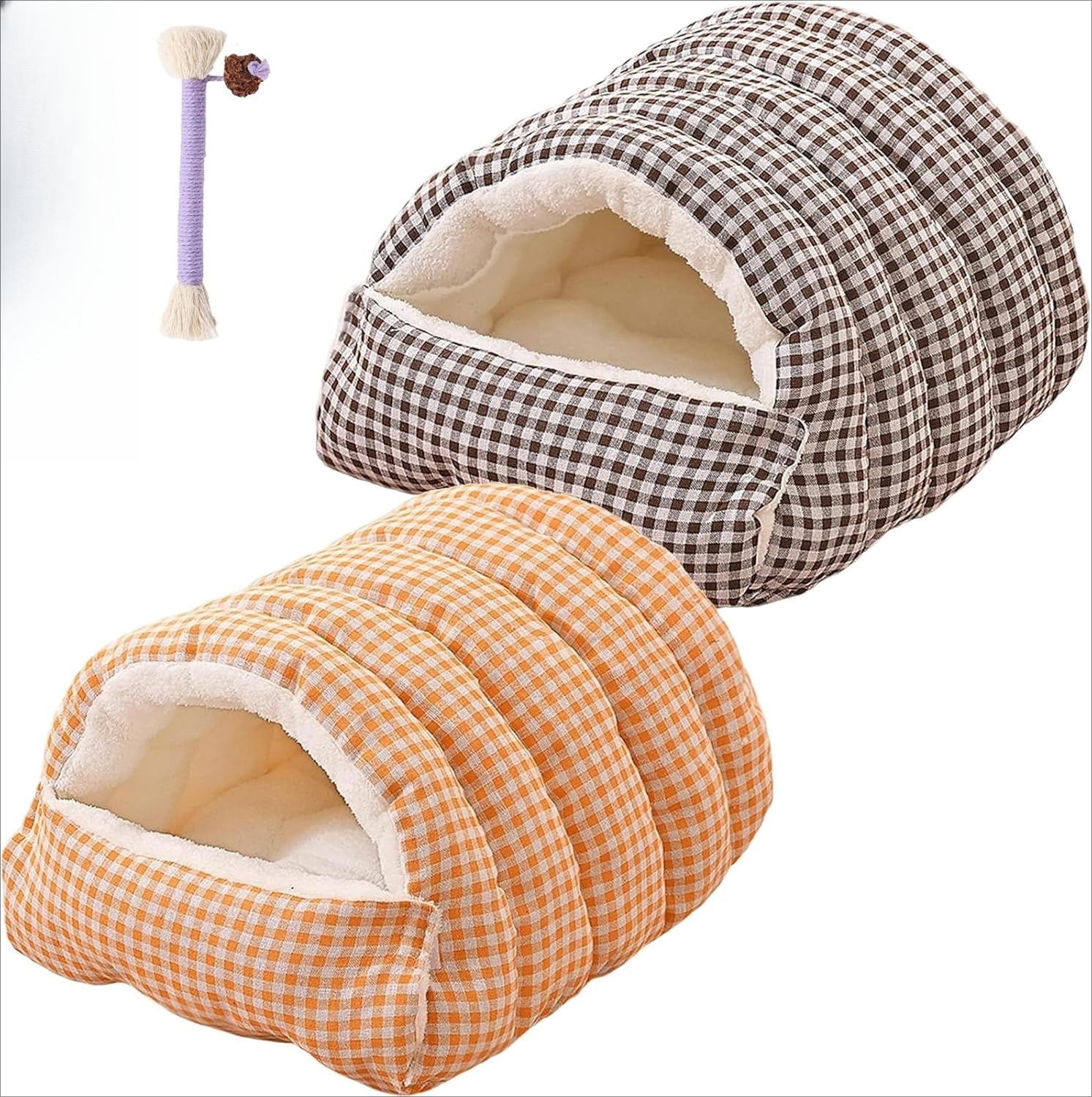 Winter Cat Cave Bed, Warm Fluffy Pet Bed with Removable Cushion for Indoor Cats and Small Dogs, Washable Anti-Slip Cat House in Multiple Colors and Sizes