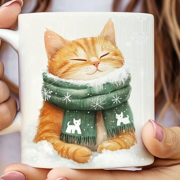 Winter Cat Ceramic Mug, Cute Snowflake Kitty Coffee Cup, Christmas Cat Lover Gift, Holiday Cat Hot Cocoa Mug, Snowy Cat Tea Mug, Pet Gift