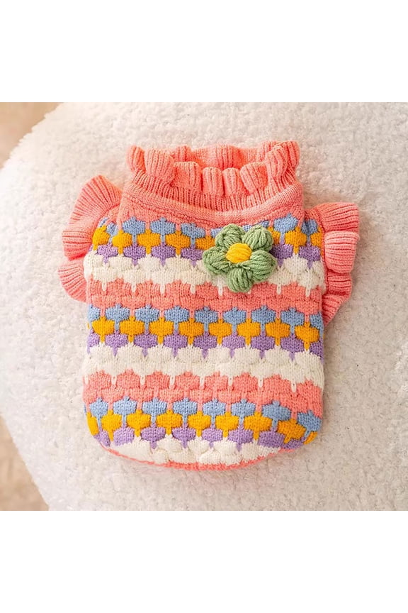 Winter Cat Cozy Knitted Sweater with 3D Floral Stripes for Indoor Feline Comfort and Stylish Everyday Wear
