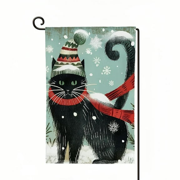 Winter Cat Garden Flag,Double Sided Christmas Garden Flag,Cat Holiday Winter Flags for Outside, Welcome Garden Flag for Front Yard, Porch, Lawn, Door,Suits Standard Flagpoles
