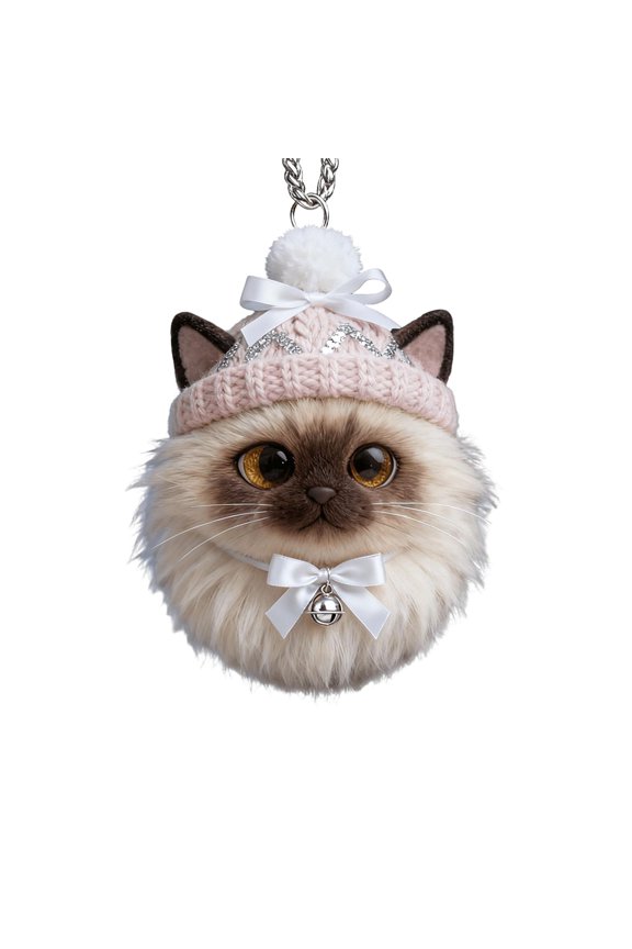 Winter Cat Pendant 2D Acrylic Holiday Decoration, Cute Cat Keychain With Knitted Beanie Pom-Pom Bow Bell For Daily Accessories Home Decor Gifts, 8Cm Size Lightweight Smooth Edges