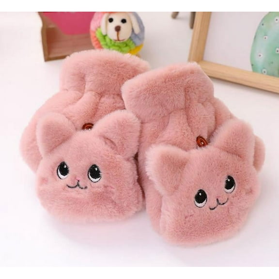Winter Cat Rabbit Mittens Fingerless Gloves Thick Soft Plush Winter Warm Glove for Women Girls Half Finger Flip Gloves Mttten