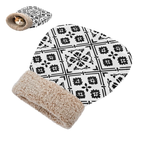 Winter Cat Sleeping Bag For Indoor Pet Sleeping Bag 18.9'x22.8' Black White Pattern