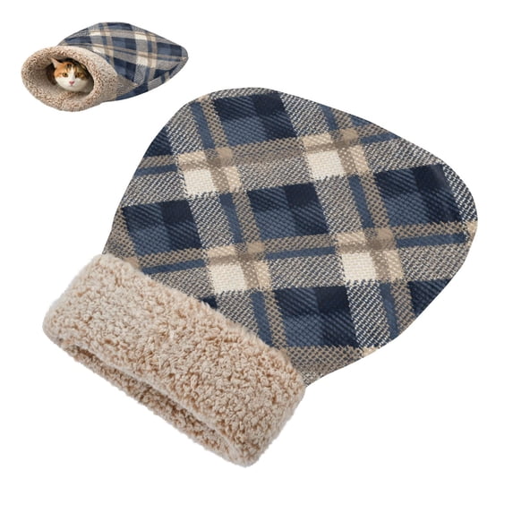 Winter Cat Sleeping Bag For Indoor Pet Sleeping Bag 18.9'x22.8' Navy Blue Beige