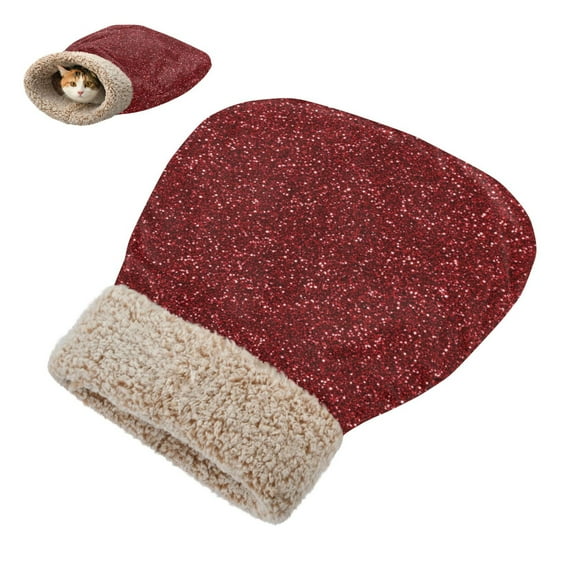 Winter Cat Sleeping Bag For Indoor Pet Sleeping Bag 18.9'x22.8' Red Glitter
