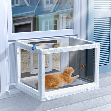 Winter Cat Window Box – Cat Window Perch Catio with Windproof Cover & Cat Door