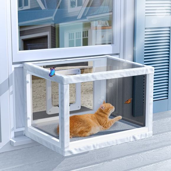 Winter Cat Window Box Cat Window Perch Catio with Windproof Cover & Cat Door