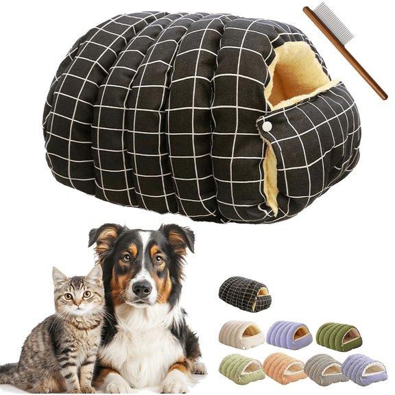Winter Cave,Warmth Cozy Comfort Plush Pet Cave,Cute Cozy Safe Hideaway Cat Bed with Removable Cushion,Warm Soft Removable Washable for Cats and Dogs , Cat Dog Cave Bed(L:25.59 * 15.74 * 11.02 in)