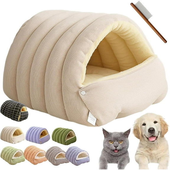 Winter Cave,Warmth Cozy Comfort Plush Pet Cave,Cute Cozy Safe Hideaway Cat Bed with Removable Cushion,Warm Soft Removable Washable for Cats and Dogs