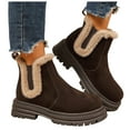 thumbnail image 1 of Winter Chelsea Boots for Women Suede Warm Plush Stretch Slip on Snow Booties Casual Lug Sole Round Toe Ankle Boots Brown Size 6.5, 1 of 7