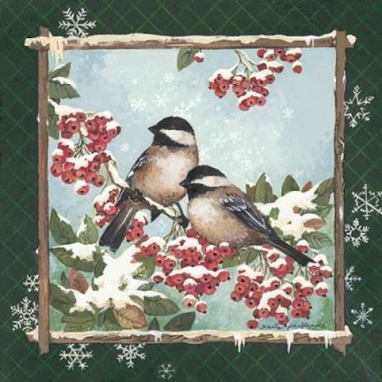 Winter Chickadees Canvas Art - Anita Phillips (24 x 24)
