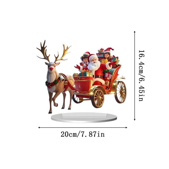 Winter Christmas 2D Acrylic Tabletop Figurine Santa and Reindeer Scene Standing Ornament Holiday Decor