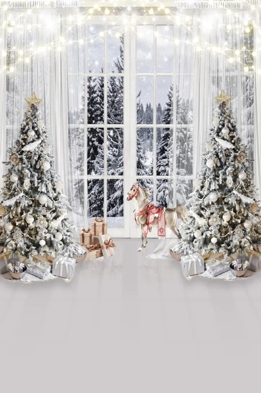 7x5ft Winter Christmas Photo Backdrop - Snow Forest Window Scene For Holiday Photos