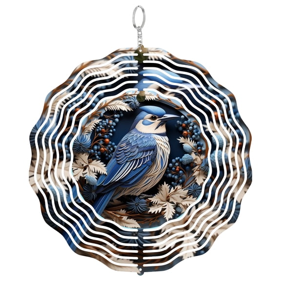 Winter Christmas Blue Bird 3D Wind Spinner Stainless Steel Kinetic Art Holiday Nature Home Garden Decor 10 Inch