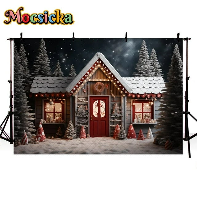 MEHOFOND Winter Christmas Photo Backdrop Green Pine Tree White Snowflake Photography Background Banner Xmas Holiday Baby Shower Birthday Party Decoration Photo Shoot Props 7x5ft