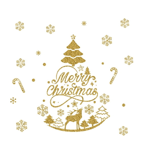 Winter Christmas Day Gold Glittering Wall Sticker Window Glass Door Removable Sticker Home DIY Decoration