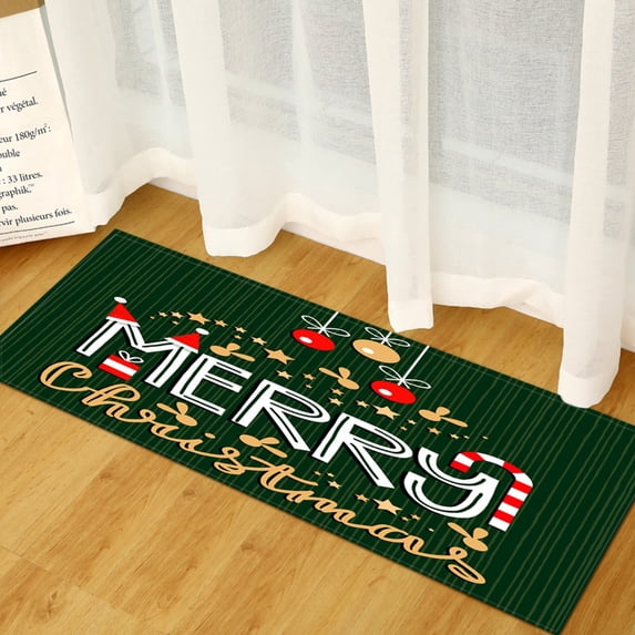 Winter Christmas Doormat Christmas Merry Front Door Mat with Anti-Slip Rubber Back Xmas Seasonal Indoor Outdoor Floor Carpet for Home Office Kitchen Decor